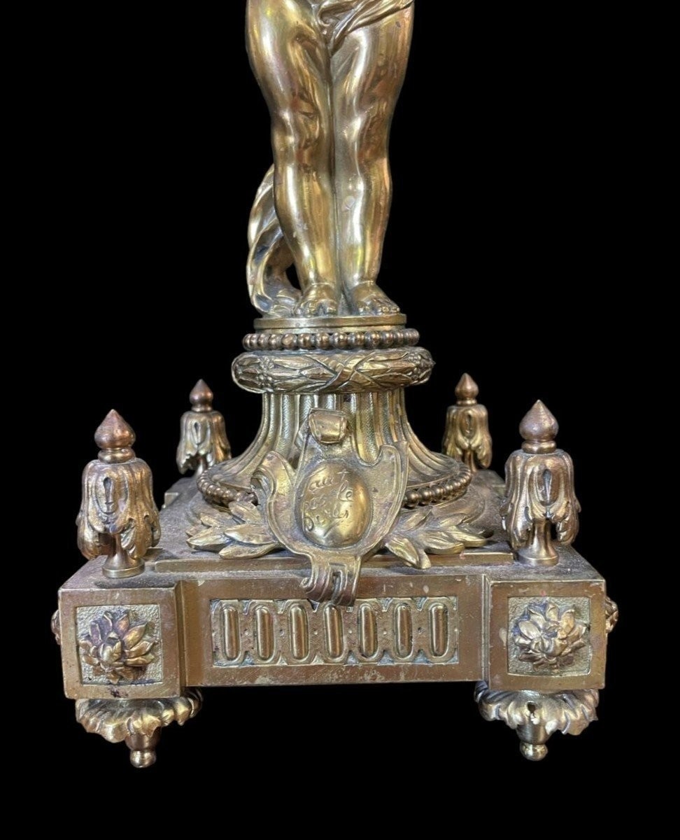 Paire De Grands Candélabres Avec Anges En Bronze 19ème ( 76 Cm )-photo-7