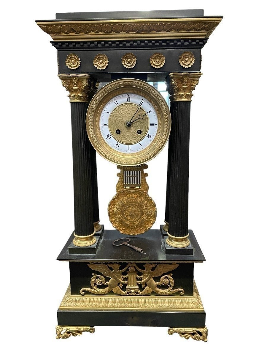 Large 19th Century Gilt And Patinated Bronze Portico Clock.-photo-8