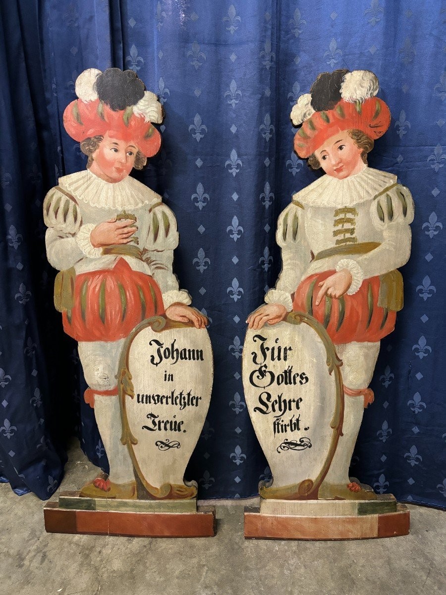 Pair Of Painted Wooden Fireplace Guards, 18th Century.-photo-3