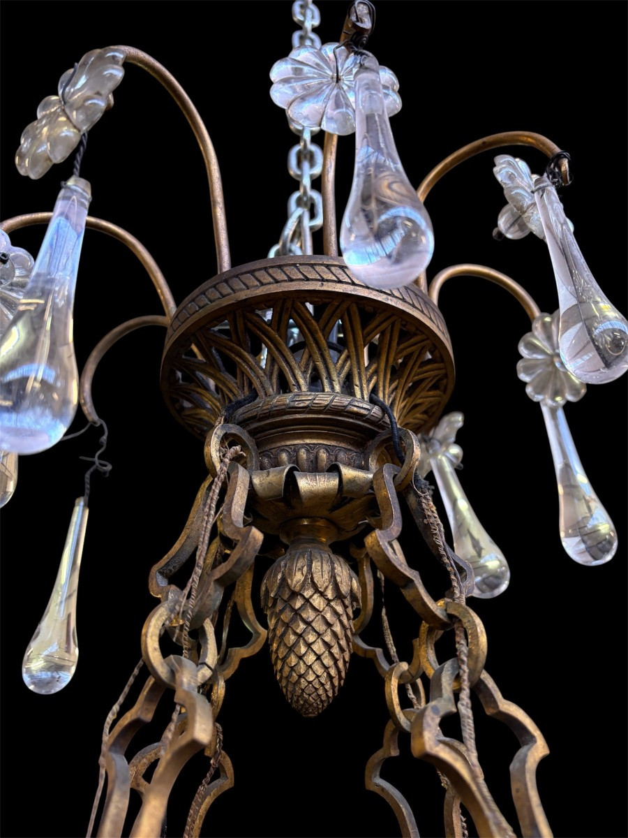 Gilt Bronze Chandelier With Glass Fruit Decorations, 19th Century (115 Cm)-photo-2