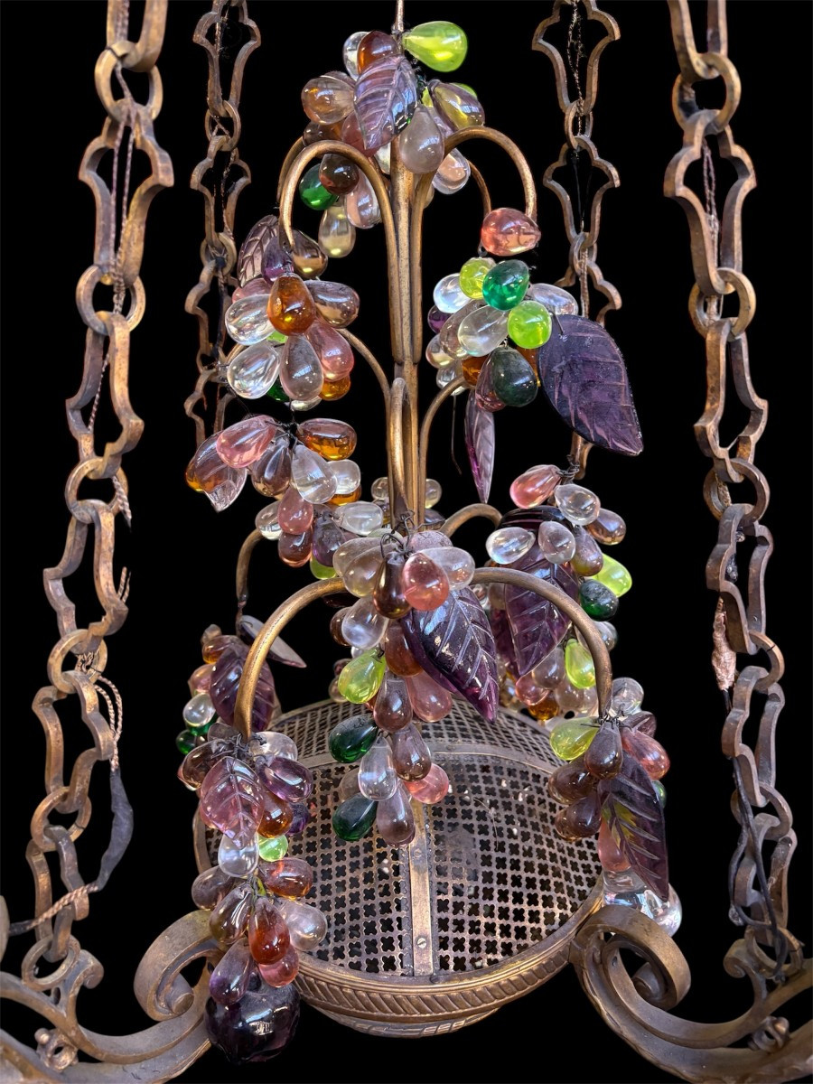 Gilt Bronze Chandelier With Glass Fruit Decorations, 19th Century (115 Cm)-photo-3