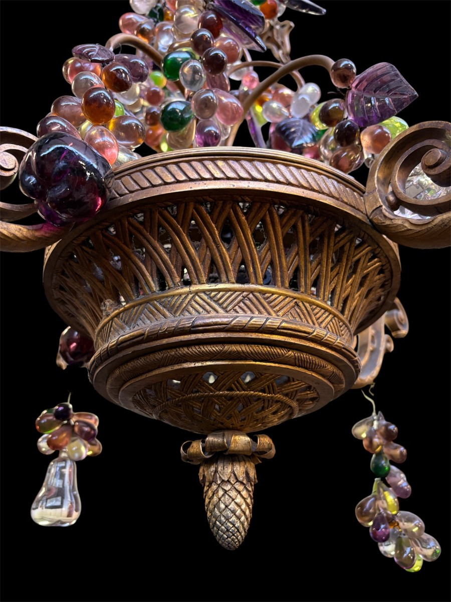 Gilt Bronze Chandelier With Glass Fruit Decorations, 19th Century (115 Cm)-photo-4
