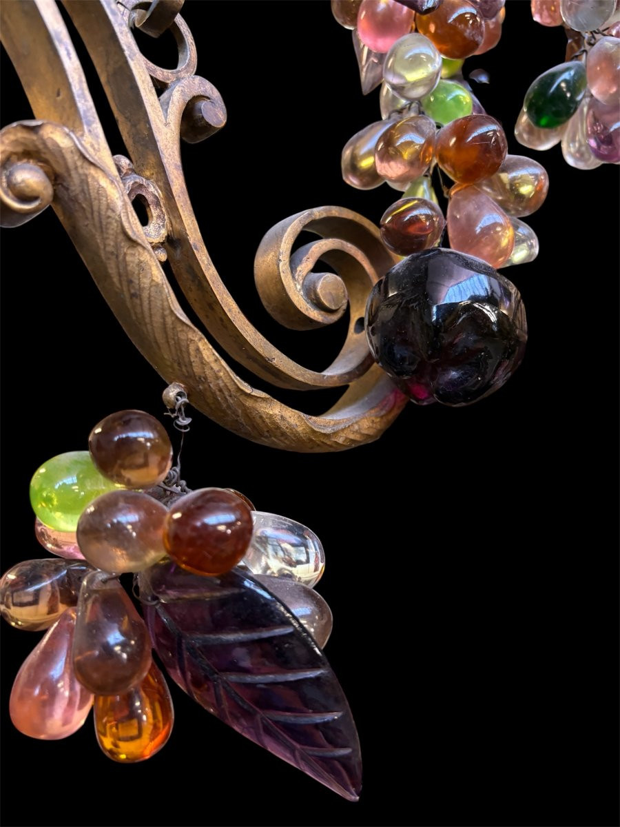 Gilt Bronze Chandelier With Glass Fruit Decorations, 19th Century (115 Cm)-photo-1