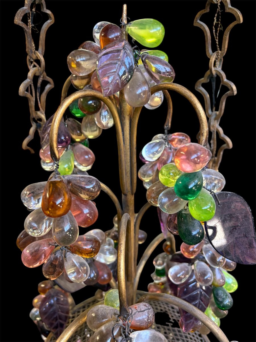 Gilt Bronze Chandelier With Glass Fruit Decorations, 19th Century (115 Cm)-photo-2