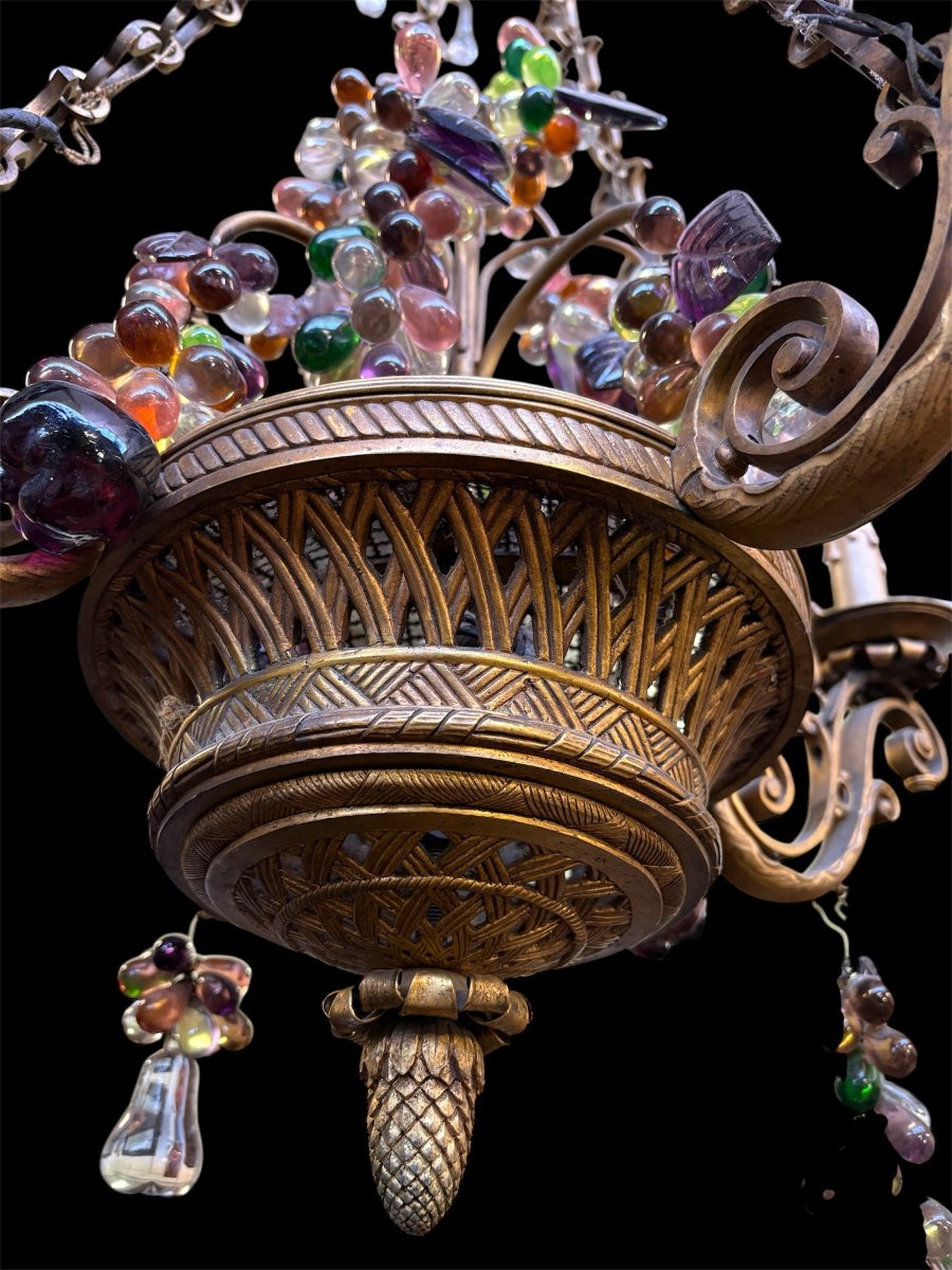Gilt Bronze Chandelier With Glass Fruit Decorations, 19th Century (115 Cm)-photo-4