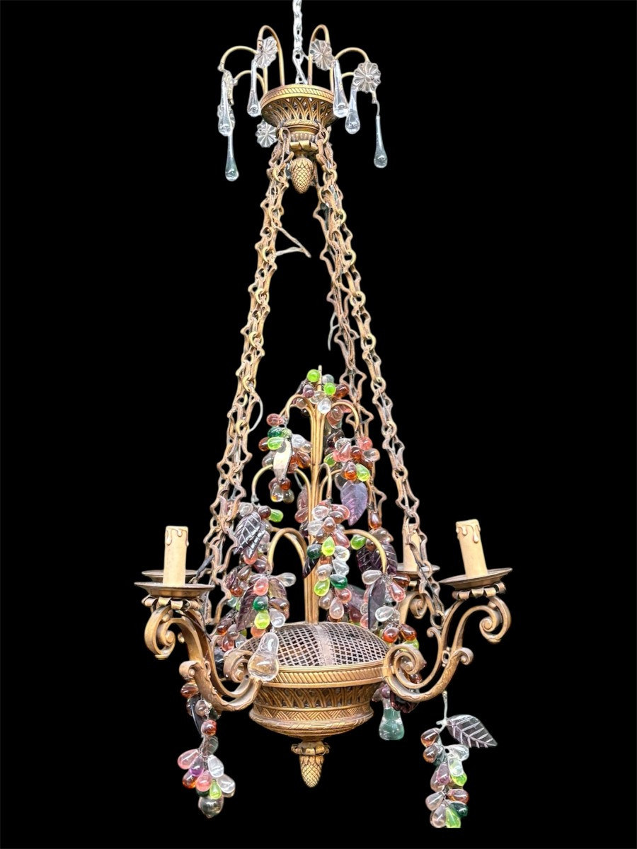Gilt Bronze Chandelier With Glass Fruit Decorations, 19th Century (115 Cm)