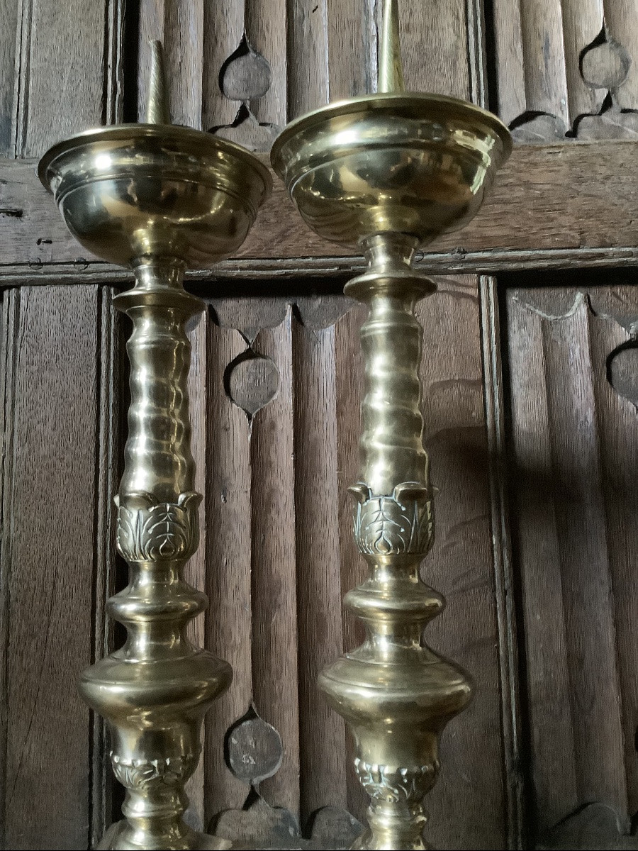 Paire de pique cierge en bronze Baroque 1675 -photo-3