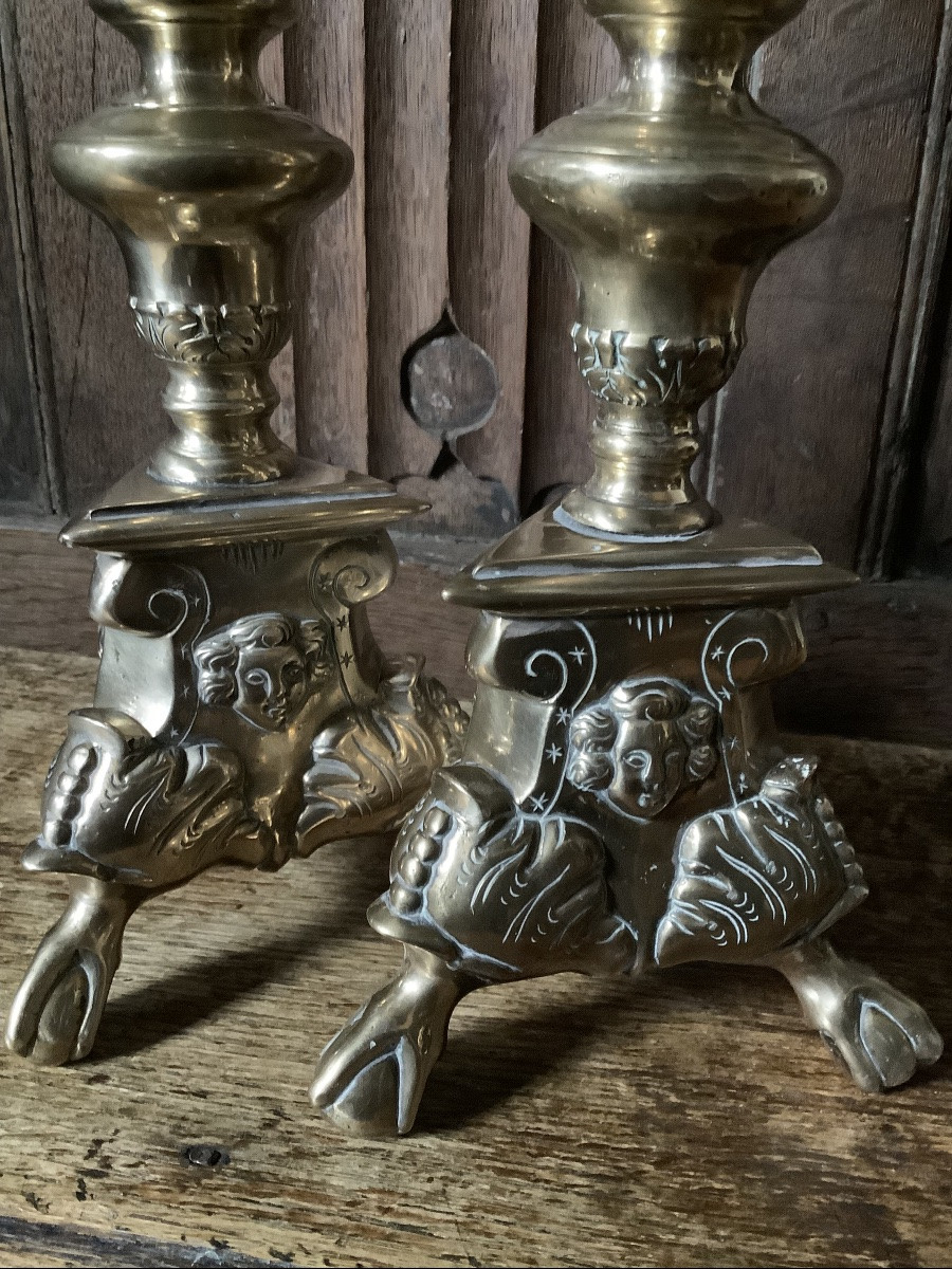 Paire de pique cierge en bronze Baroque 1675 -photo-4