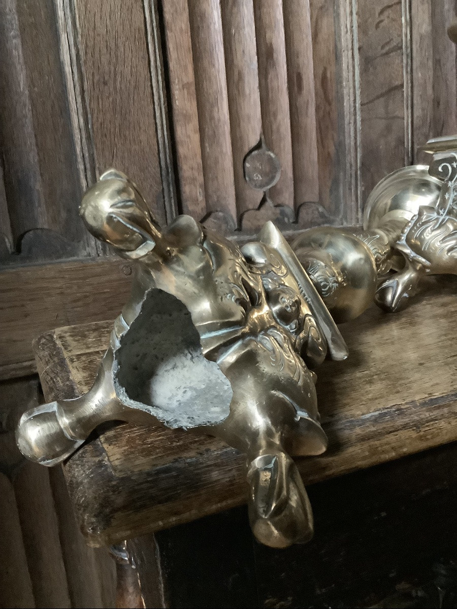Paire de pique cierge en bronze Baroque 1675 -photo-1