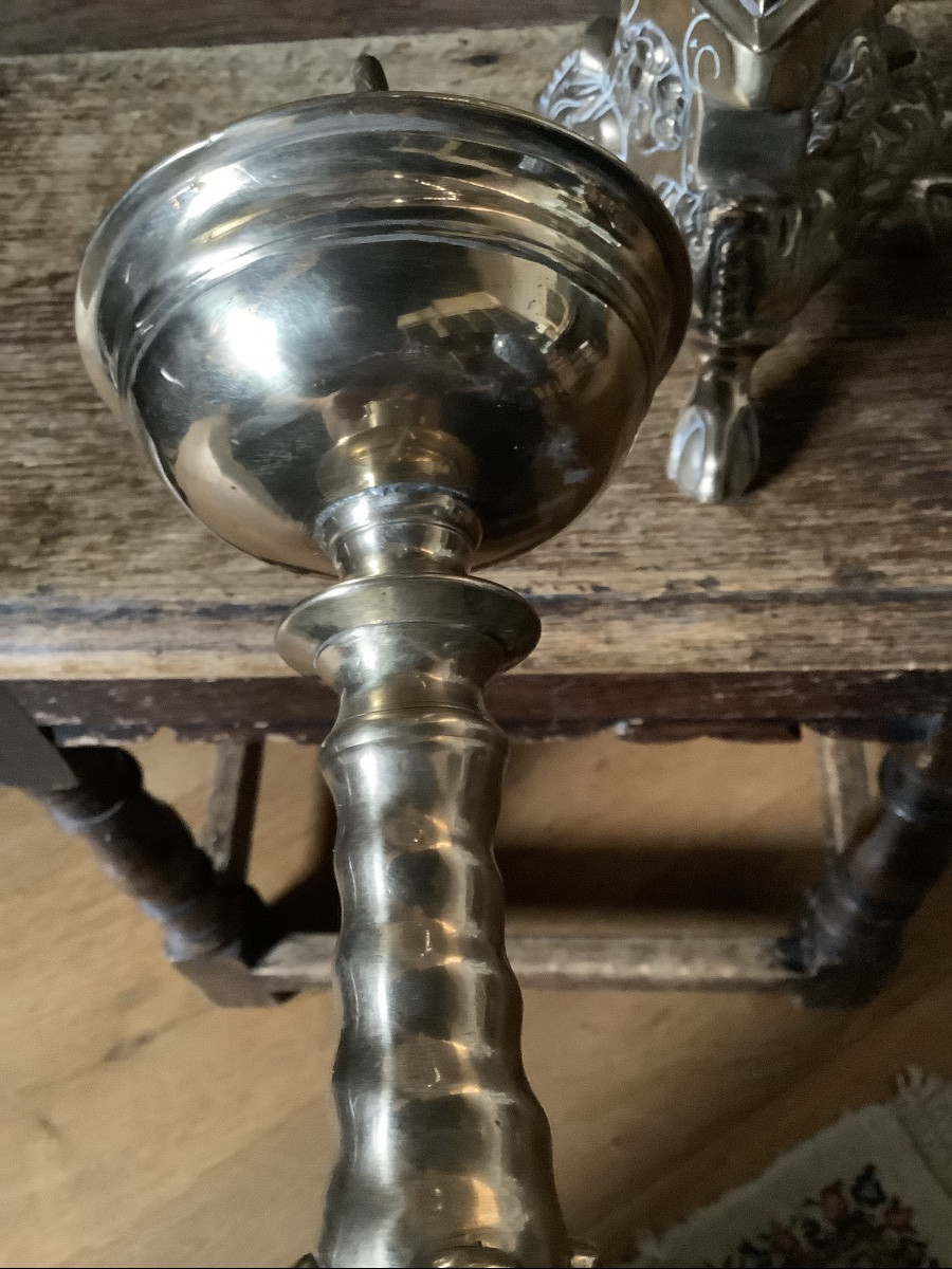 Paire de pique cierge en bronze Baroque 1675 -photo-4