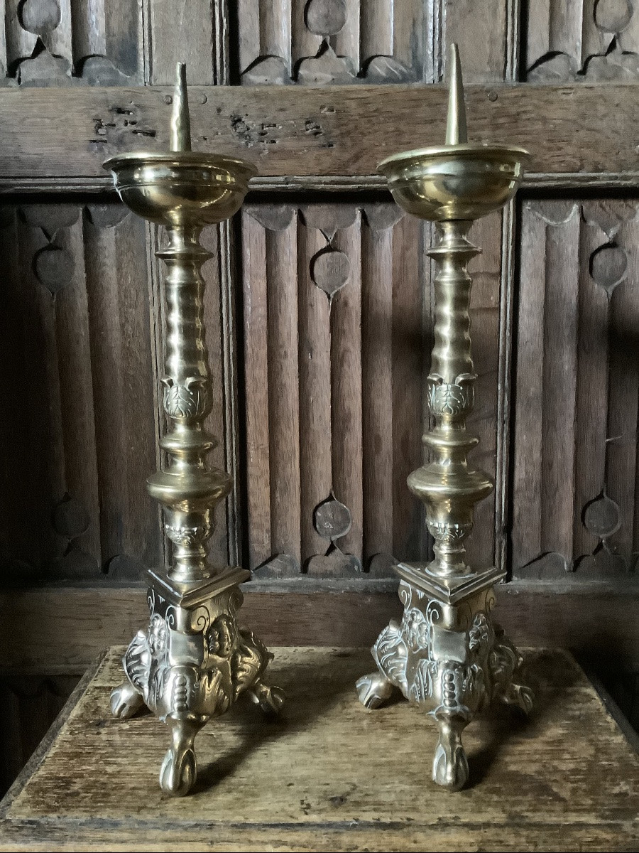 Paire de pique cierge en bronze Baroque 1675 -photo-8