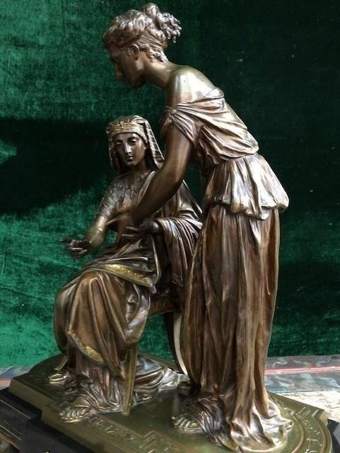 Decorative Sculpture "return From Egypt" 2 Figures In Bronze 19thc.-photo-3