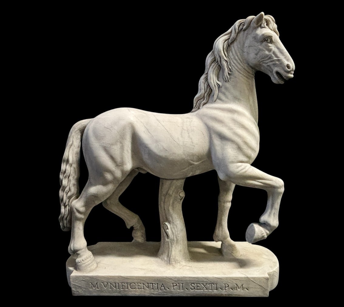 Elégante Sculpture De Cheval En Marbre Blanc 20ème.-photo-8