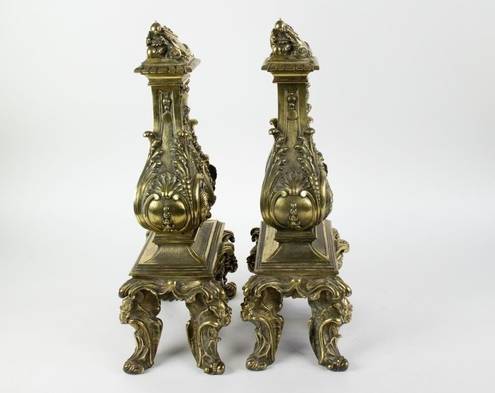 Pair Of 19th Century Bronze Castle Andirons.-photo-2