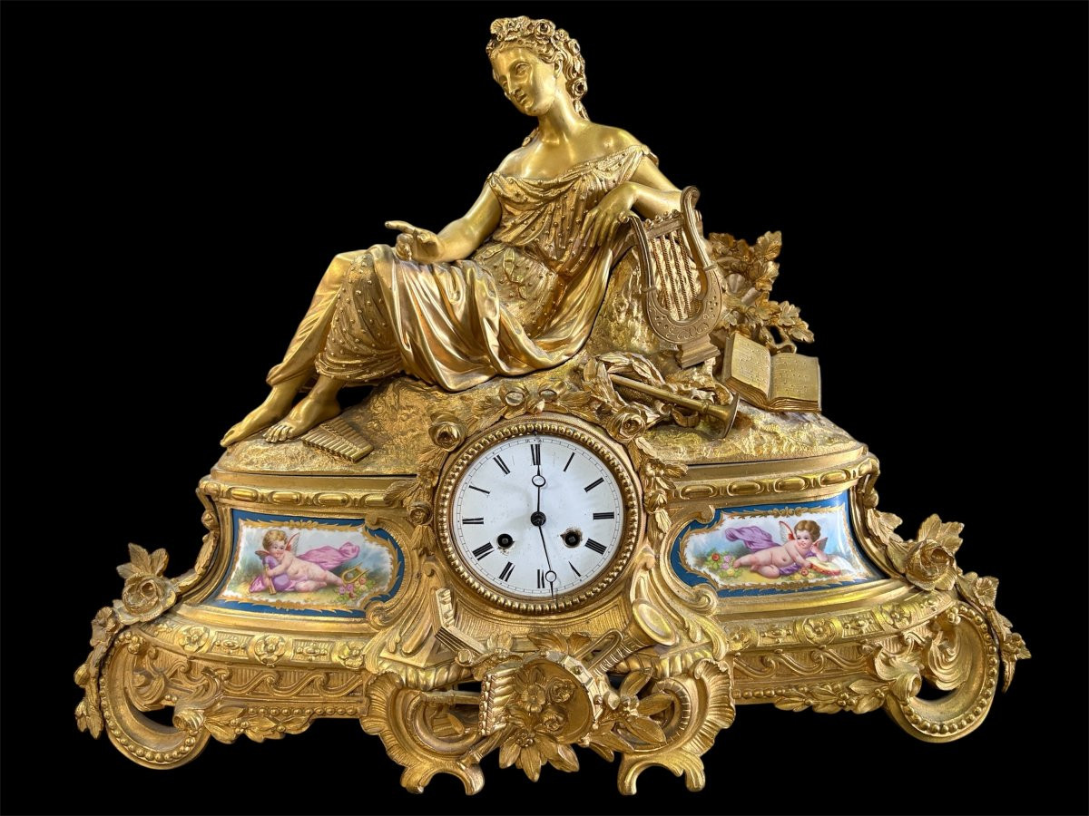 Élégante pendule en bronze doré / Sèvres ,  XIXe-photo-8