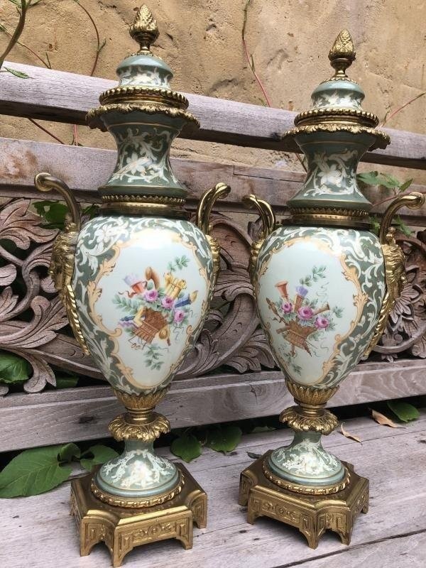 Pair Of Porcelain And Gilt Bronze Vases, Late 19th Century.