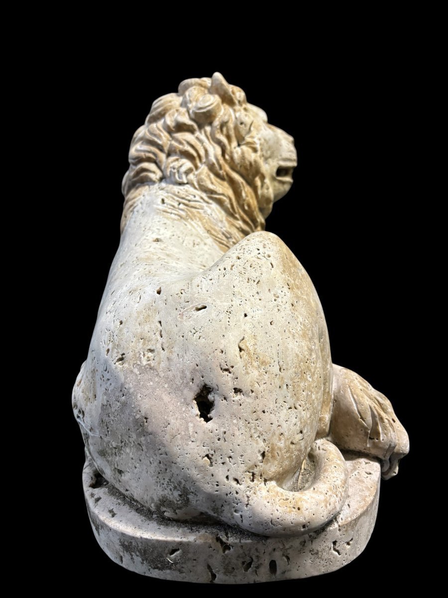 Grande Sculpture d'Un Lion De La Renaissance En Travertin 20ème ( 61 cm )-photo-3