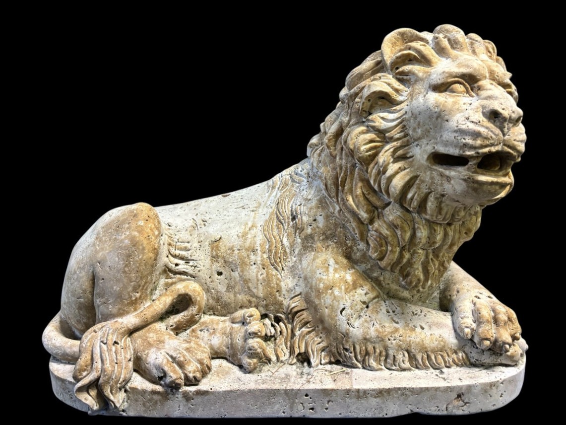 Grande Sculpture d'Un Lion De La Renaissance En Travertin 20ème ( 61 cm )-photo-8