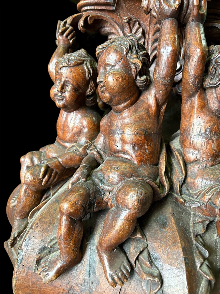 Support / socle Renaissance « 8 putti » en chêne du XVIIe siècle.-photo-5