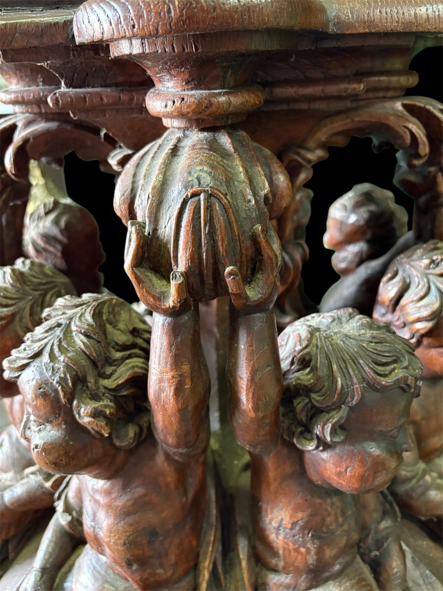 Support / socle Renaissance « 8 putti » en chêne du XVIIe siècle.-photo-7