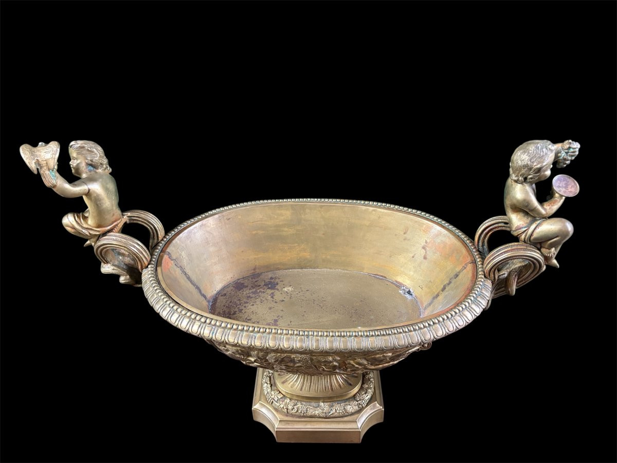 Set Of 3 Pieces / Planter And 2 Bronze Vases Napoleon III-photo-1