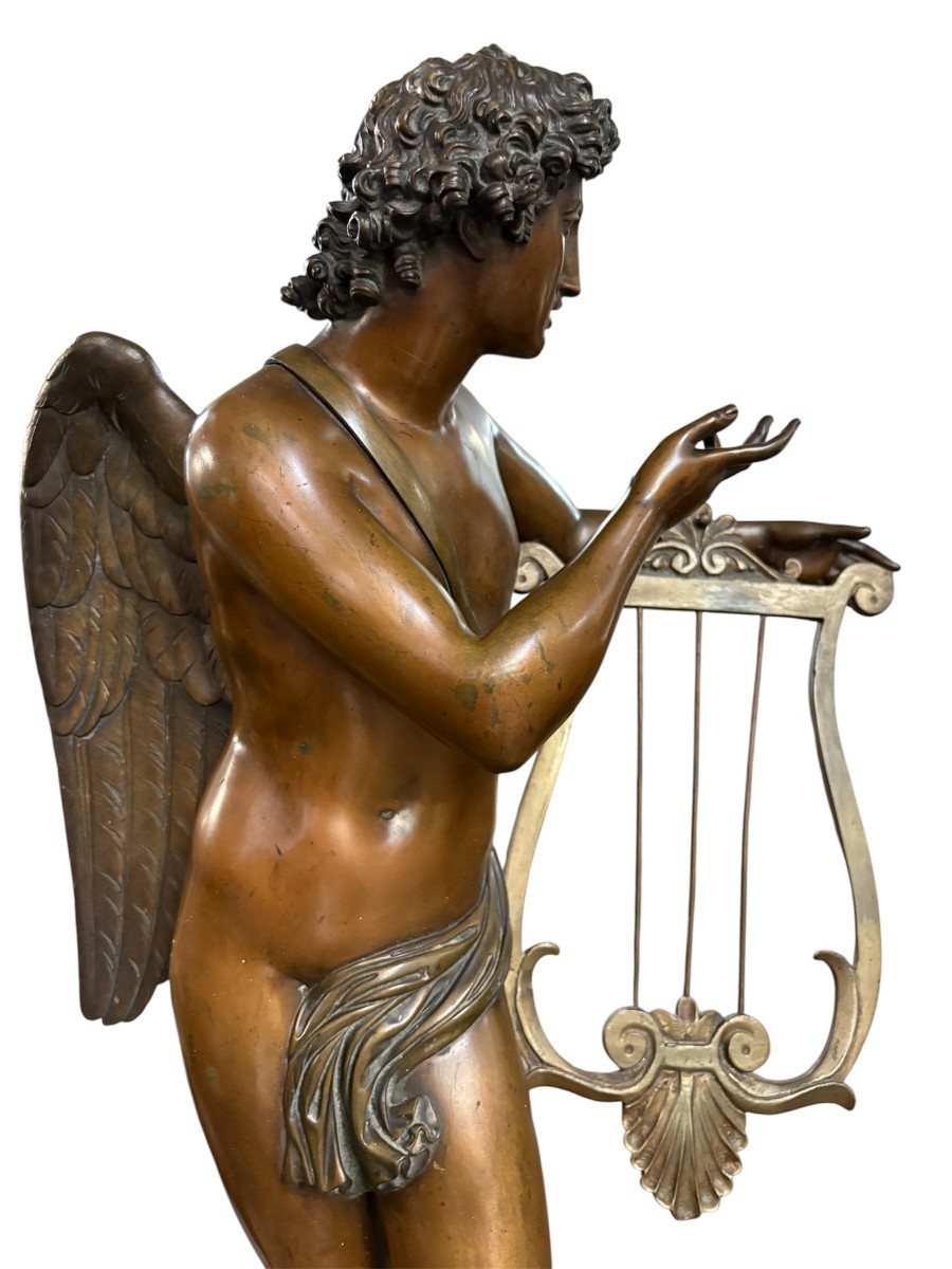 Grande sculpture « ange avec harpe » en bronze 19ème.( 76 cm )-photo-2