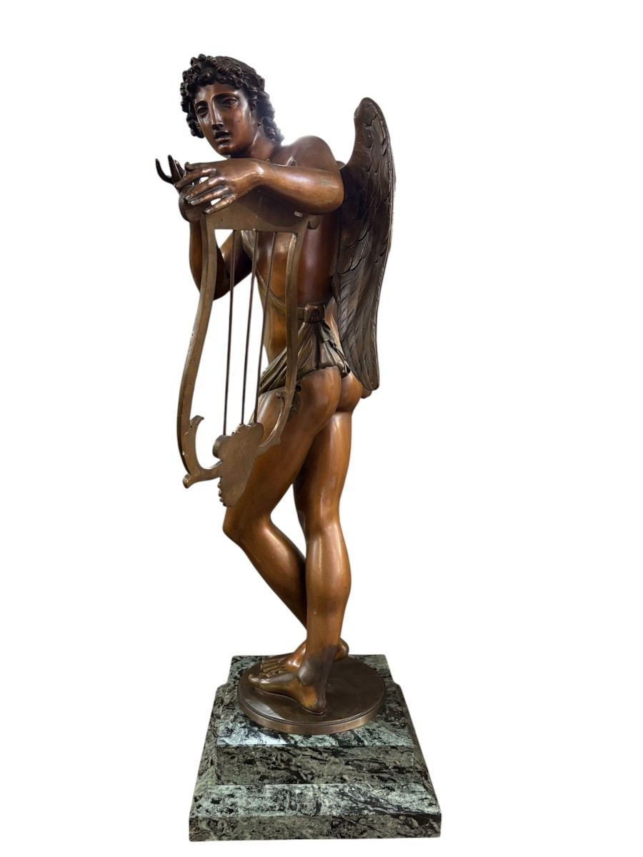 Grande sculpture « ange avec harpe » en bronze 19ème.( 76 cm )-photo-3