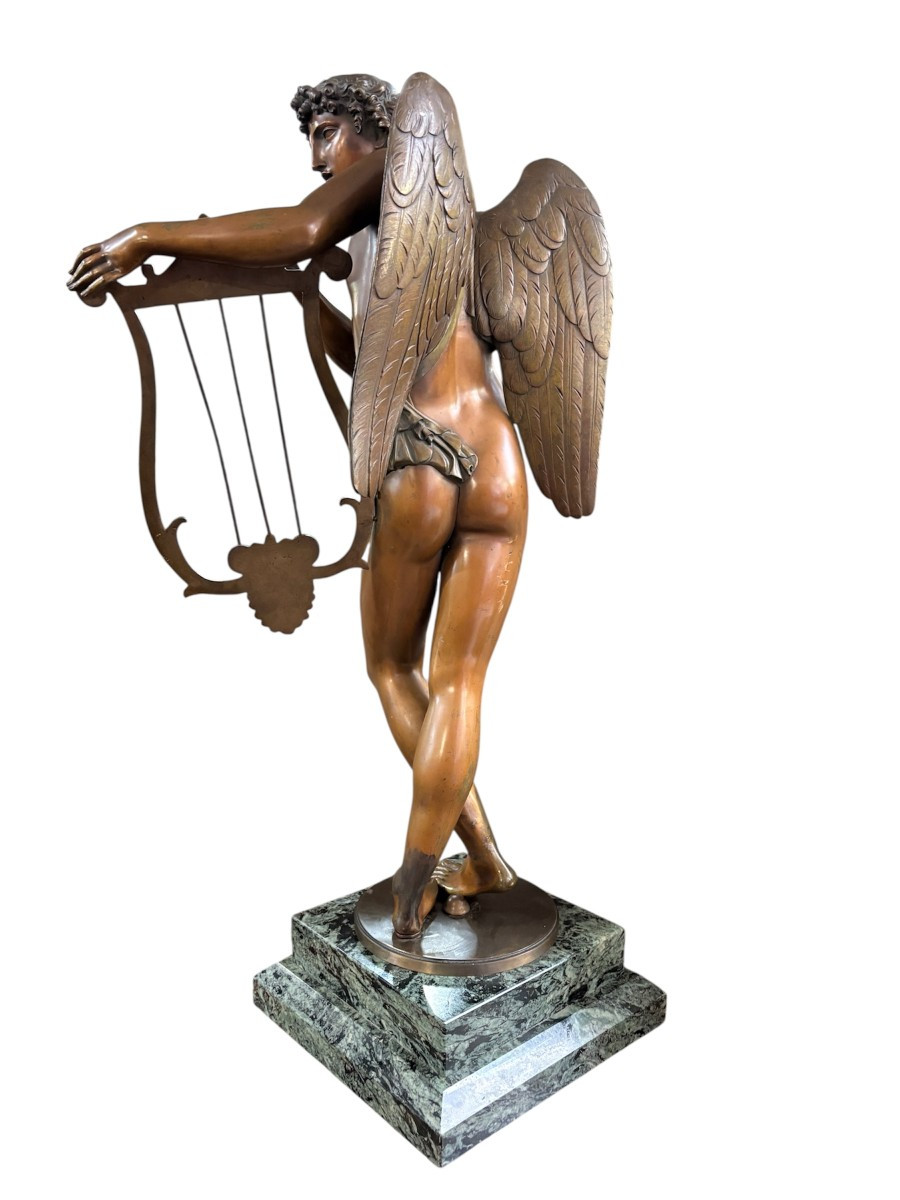 Grande sculpture « ange avec harpe » en bronze 19ème.( 76 cm )-photo-4