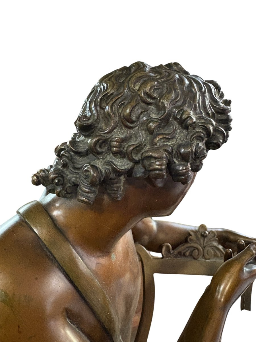 Grande sculpture « ange avec harpe » en bronze 19ème.( 76 cm )-photo-3