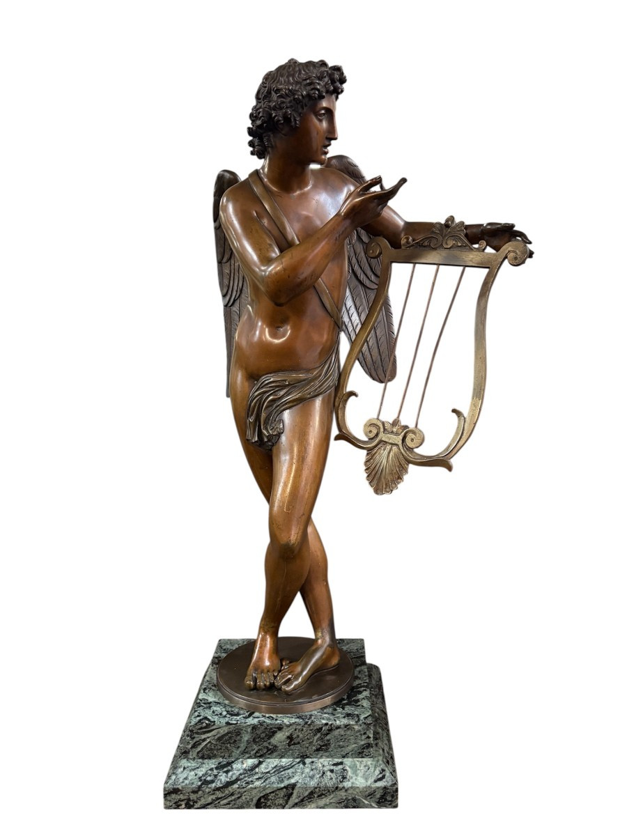 Grande sculpture « ange avec harpe » en bronze 19ème.( 76 cm )