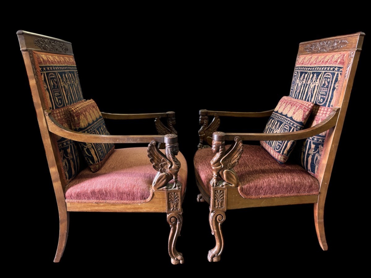 Pair Of Large 19th Century Empire Style Walnut Armchairs-photo-4