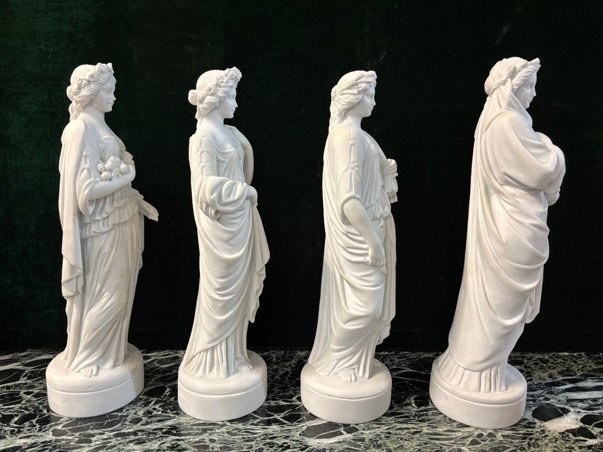 Série De 4 Sculptures « Les 4 Saisons » En Marbre De Carrare 20ème.-photo-1