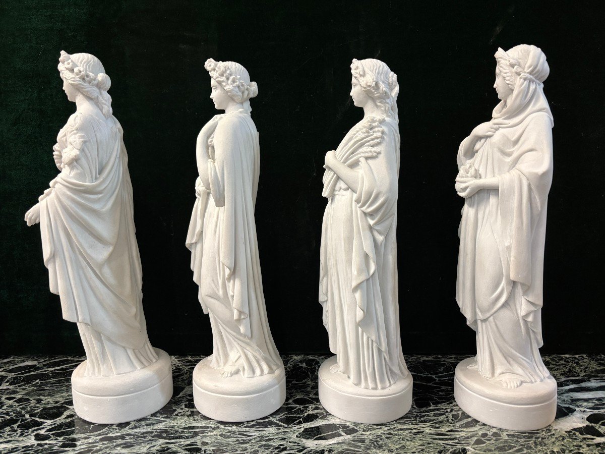Série De 4 Sculptures « Les 4 Saisons » En Marbre De Carrare 20ème.-photo-2