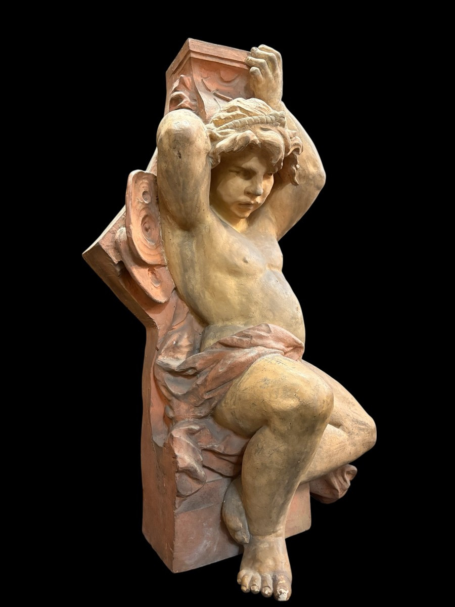 Large Terracotta Sculpture In The Renaissance Style From The 18th Century. (115 Cm)-photo-2