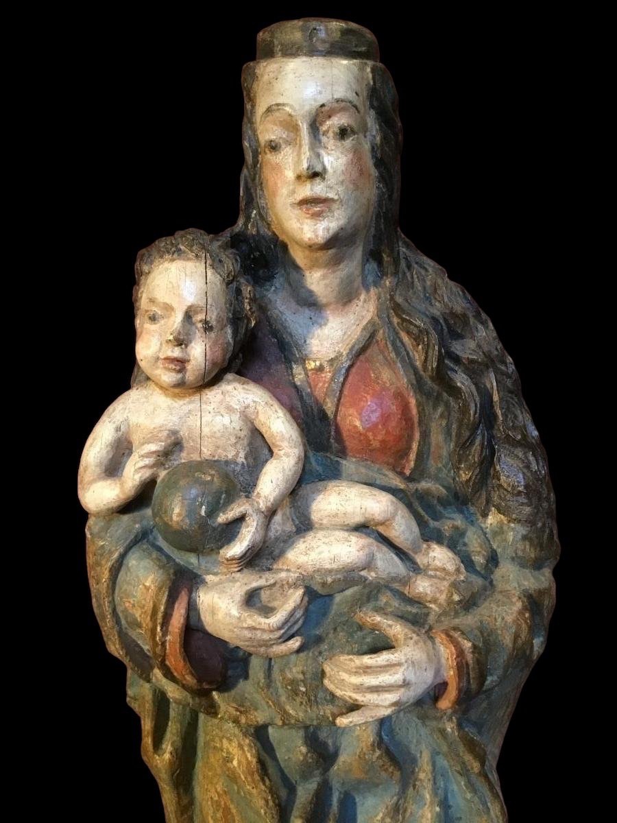 Virgin And Child, Polychrome Wood, Circa 1600 -photo-1