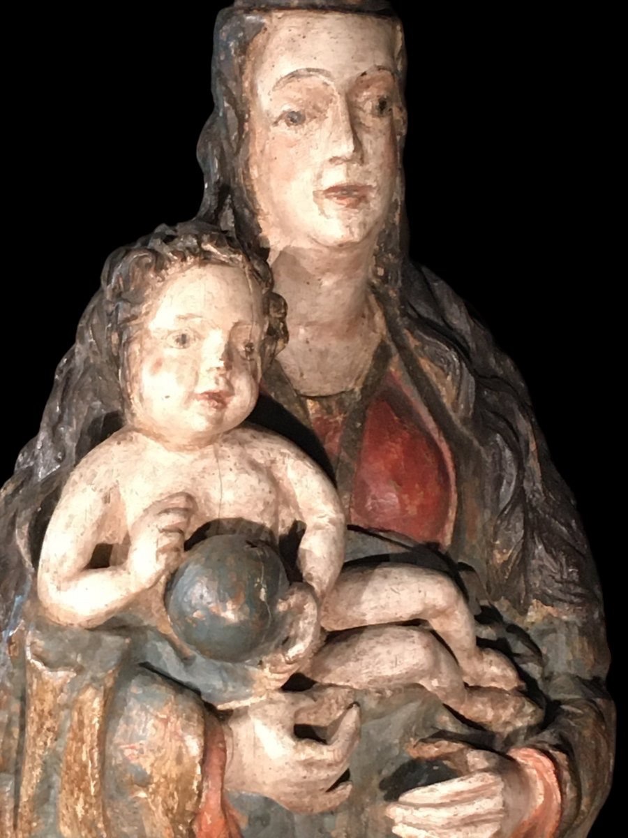Virgin And Child, Polychrome Wood, Circa 1600 -photo-5