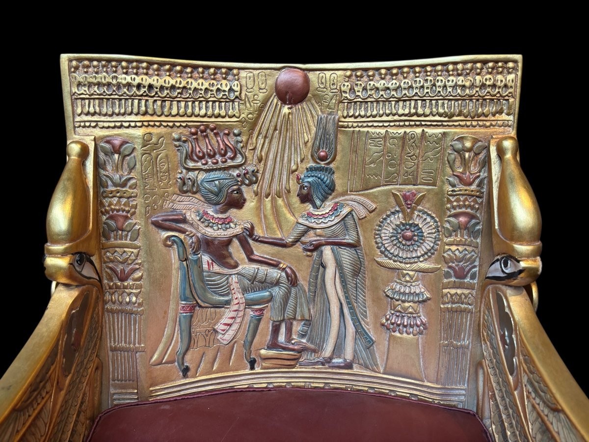 “tutankhamun” Throne In Gilded And Patinated Wood, 21st Century.-photo-1