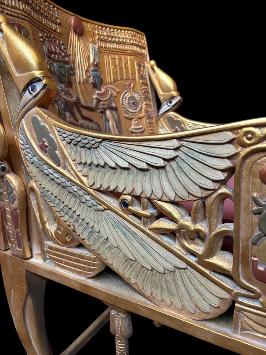 “tutankhamun” Throne In Gilded And Patinated Wood, 21st Century.-photo-2