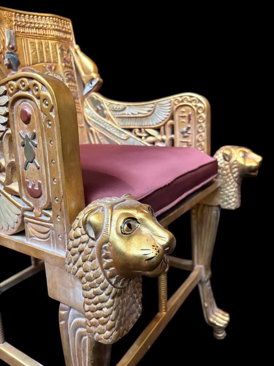 “tutankhamun” Throne In Gilded And Patinated Wood, 21st Century.-photo-3
