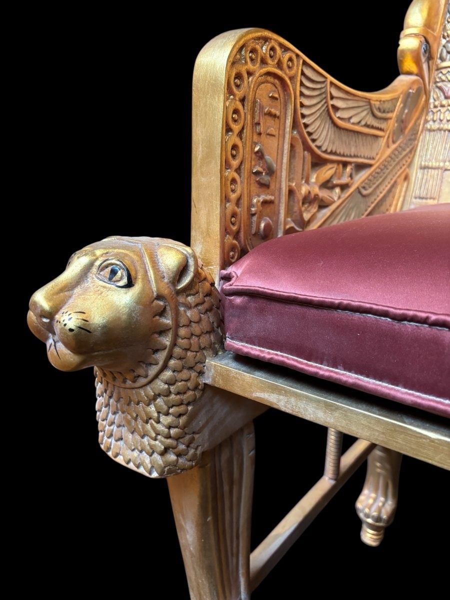 “tutankhamun” Throne In Gilded And Patinated Wood, 21st Century.-photo-4