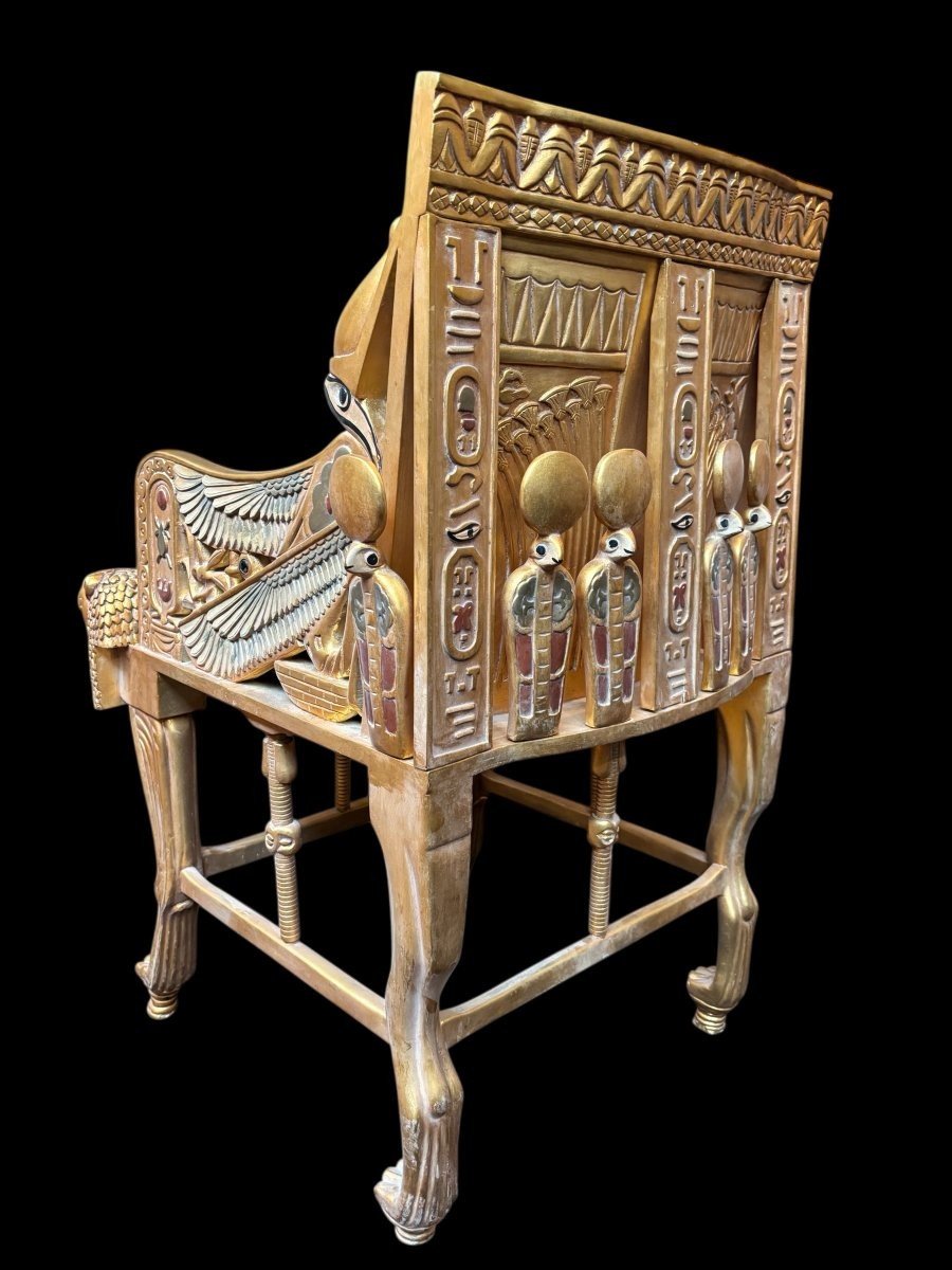 “tutankhamun” Throne In Gilded And Patinated Wood, 21st Century.-photo-6