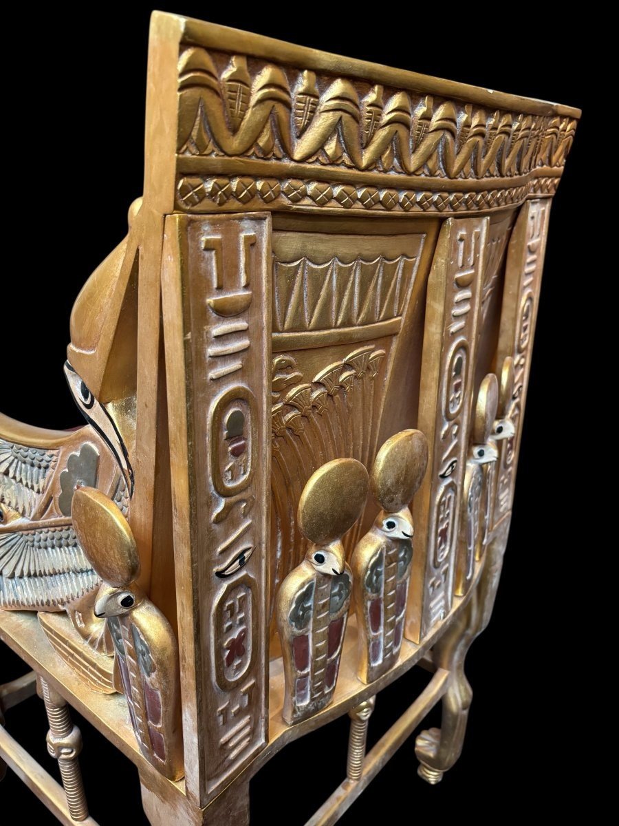 “tutankhamun” Throne In Gilded And Patinated Wood, 21st Century.-photo-7