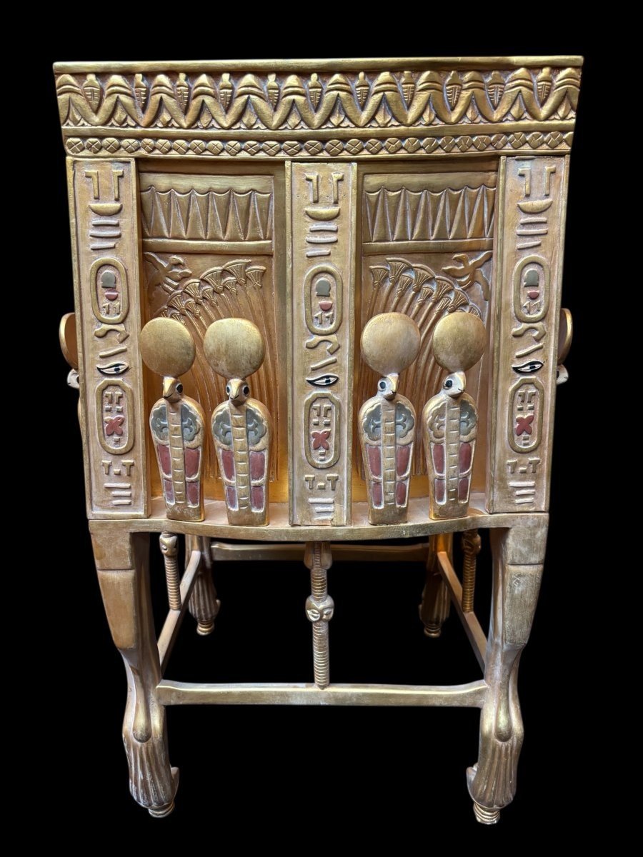 “tutankhamun” Throne In Gilded And Patinated Wood, 21st Century.-photo-8