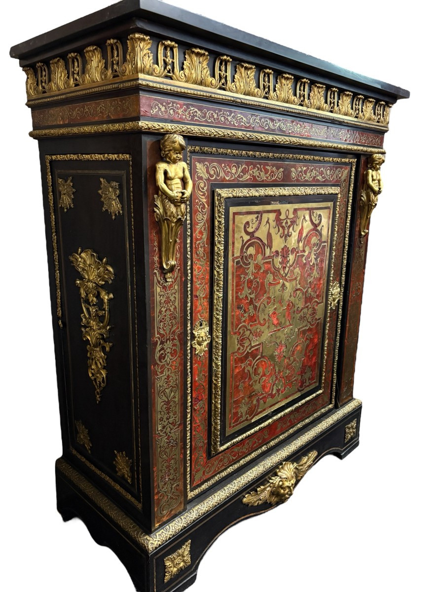 Meuble d'entre deux en marqueterie "Boulle" 19ème.-photo-2