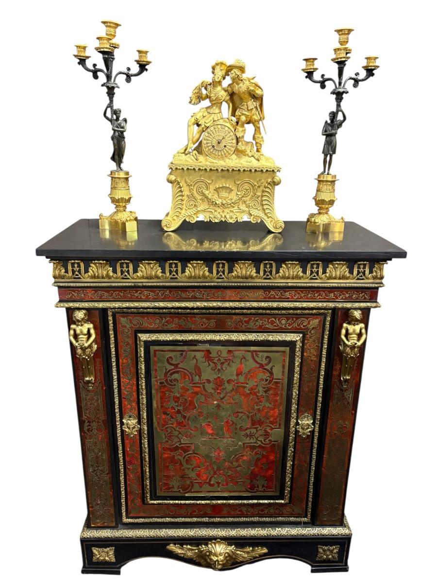 Meuble d'entre deux en marqueterie "Boulle" 19ème.-photo-3