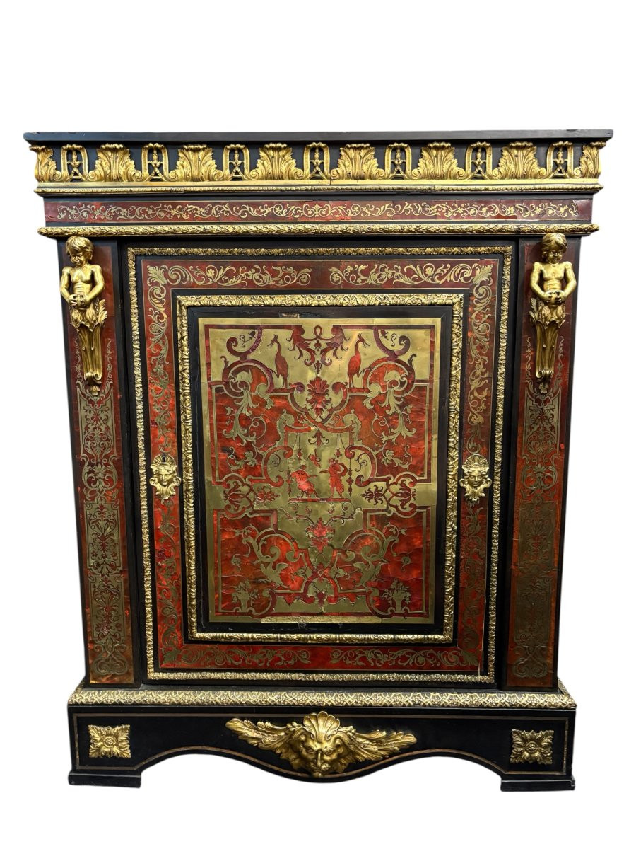 Meuble d'entre deux en marqueterie "Boulle" 19ème.-photo-1