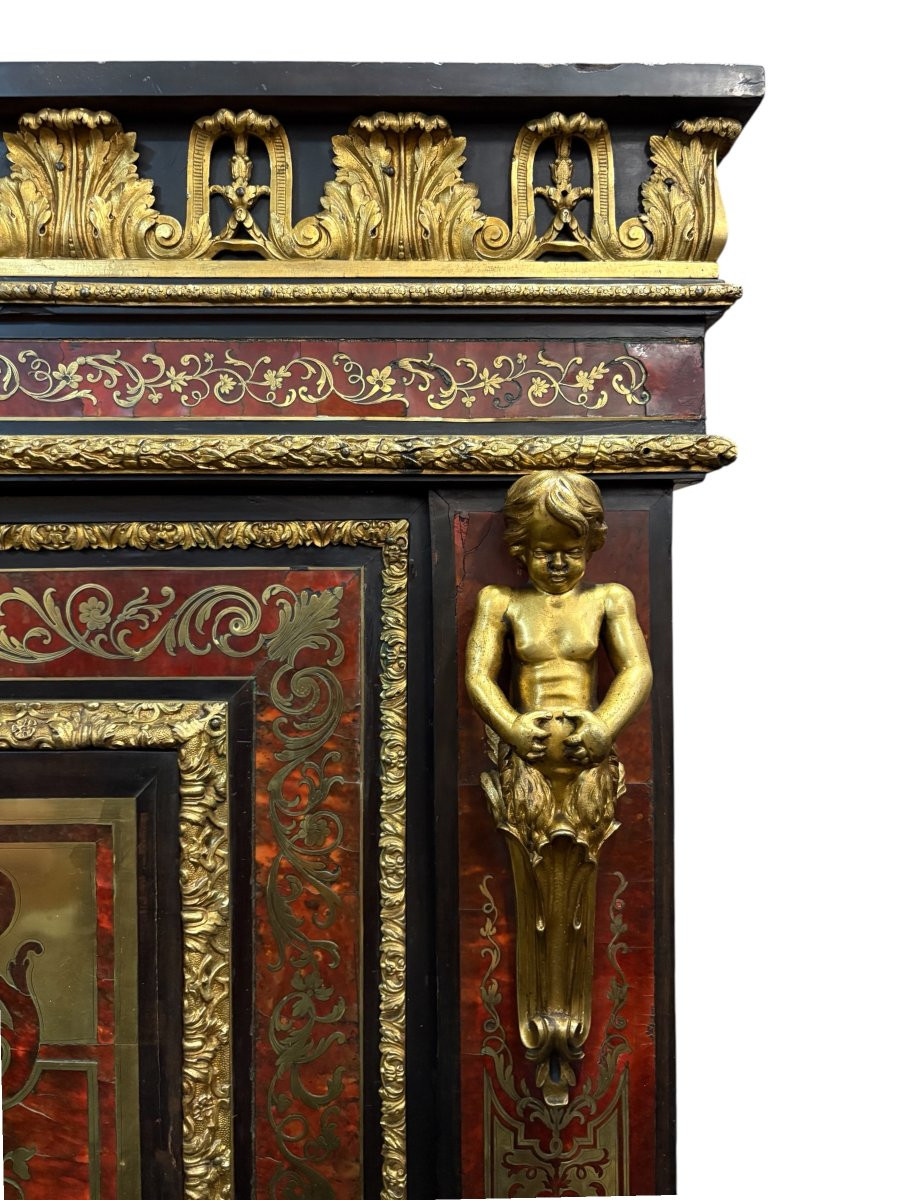 Meuble d'entre deux en marqueterie "Boulle" 19ème.-photo-2