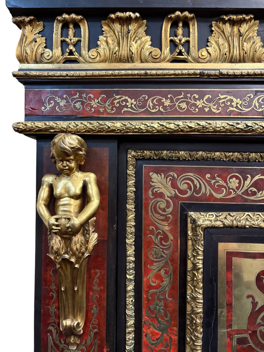 Meuble d'entre deux en marqueterie "Boulle" 19ème.-photo-4