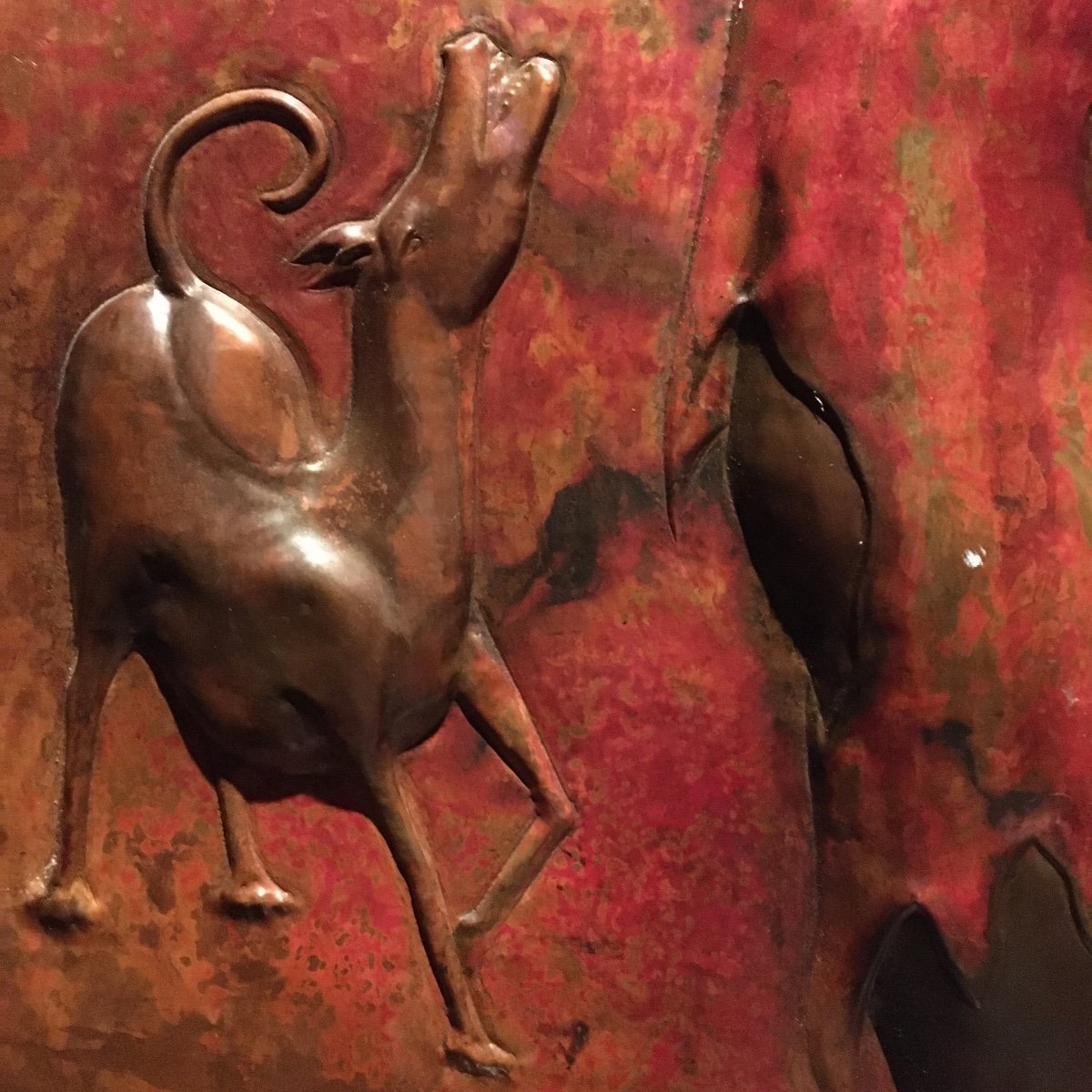 Large Bas-relief 183x80 Cm In Polychromed Copper -photo-2