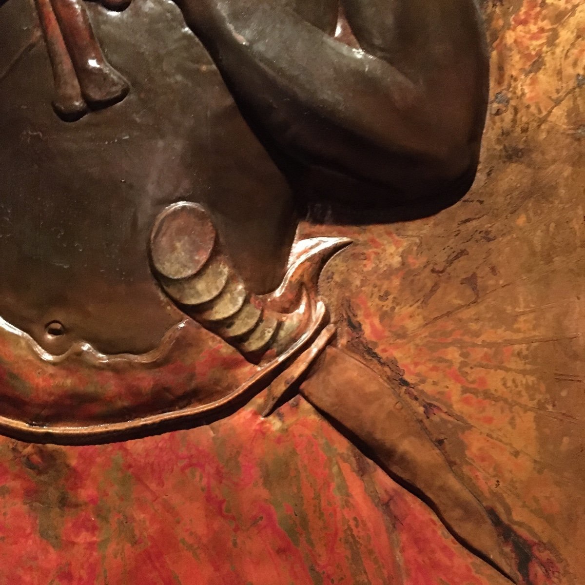 Large Bas-relief 183x80 Cm In Polychromed Copper -photo-2
